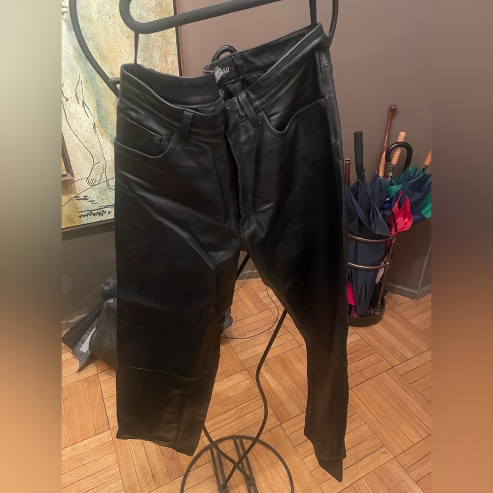 100% leather boot cut biker pants